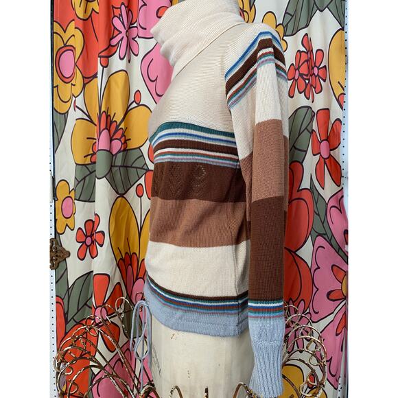 vintage 1970s striped turtle neck sweater s/m vicki volts drawstring boho hippie - Picture 8 of 9
